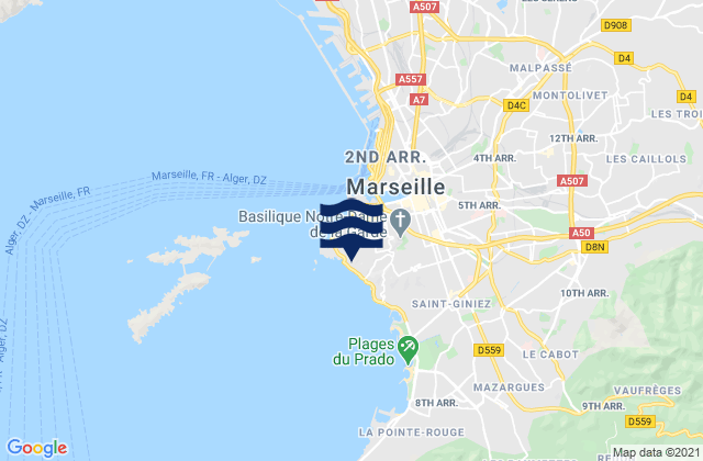 Mapa da tábua de marés em Marseille 07, France