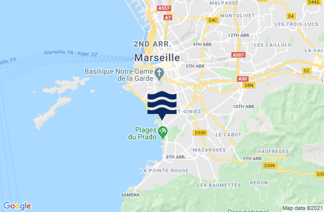 Mapa da tábua de marés em Marseille 08, France