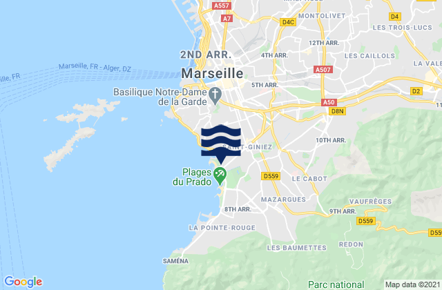 Mapa da tábua de marés em Marseille 10, France