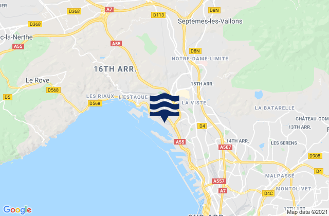 Mapa da tábua de marés em Marseille 15, France