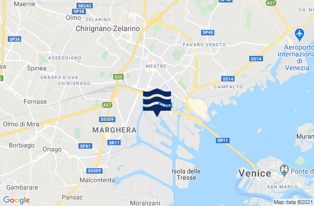 Mapa da tábua de marés em Martellago, Italy