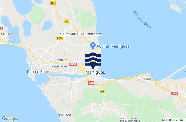 Mapa da tábua de marés em Martigues, France