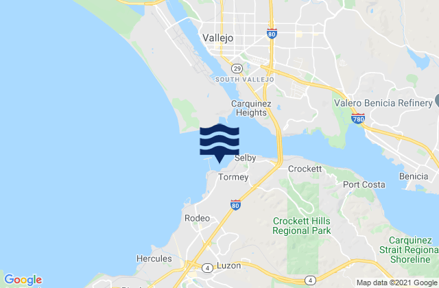 Mapa da tábua de marés em Martinez Marina 0.50 nmi. west of, United States
