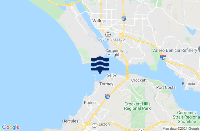 Mapa da tábua de marés em Martinez Marina 0.65 nmi. NW of, United States