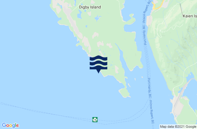 Mapa da tábua de marés em Martini Island, Canada