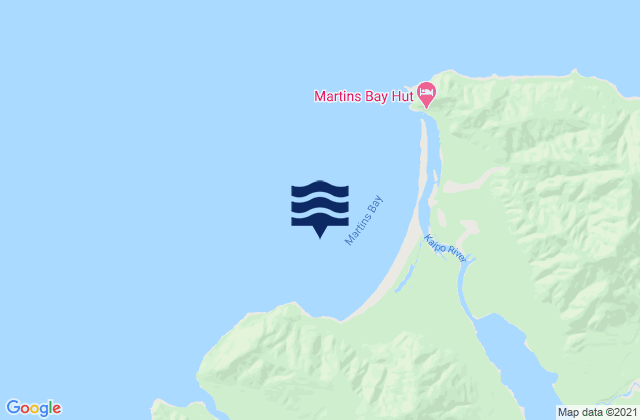 Mapa da tábua de marés em Martins Bay, New Zealand