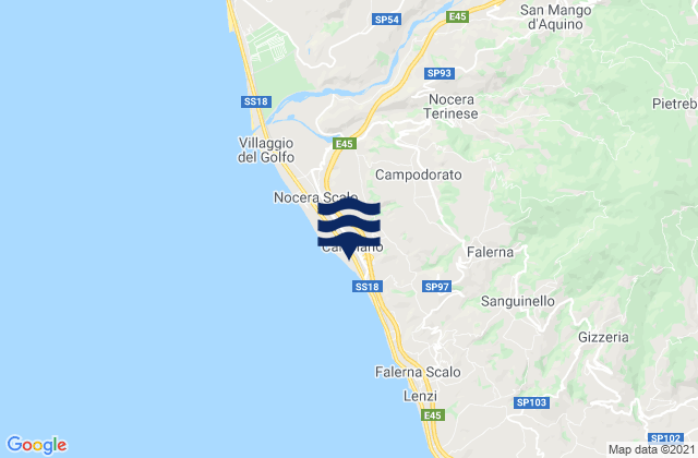Mapa da tábua de marés em Martirano Lombardo, Italy