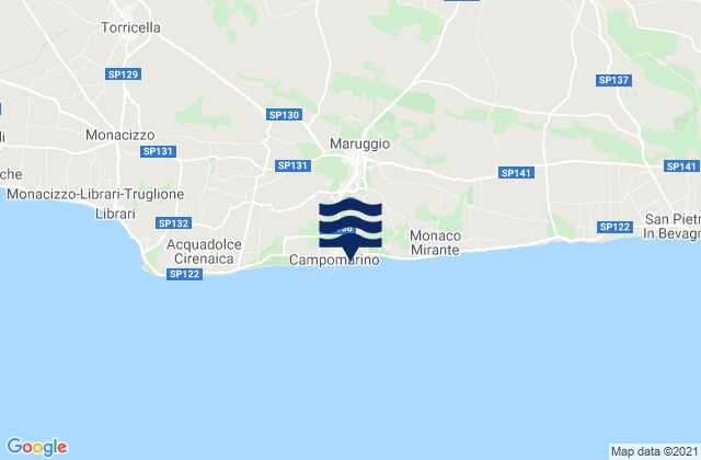 Mapa da tábua de marés em Maruggio, Italy