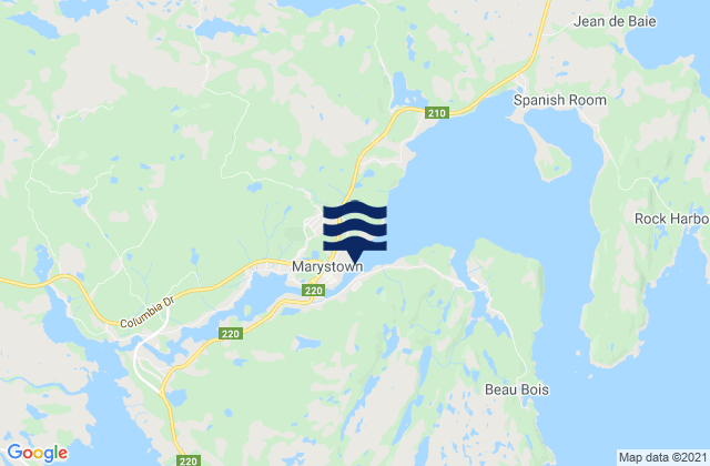Mapa da tábua de marés em Marystown, Canada