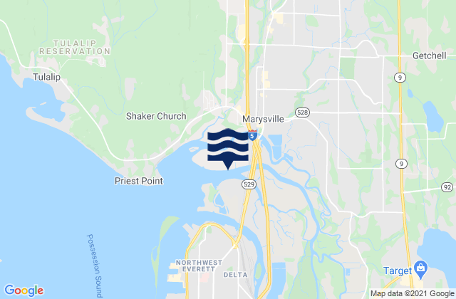 Mapa da tábua de marés em Marysville, United States