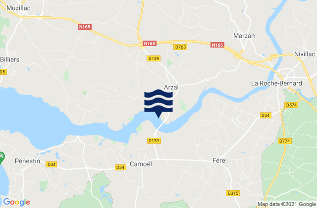 Mapa da tábua de marés em Marzan, France