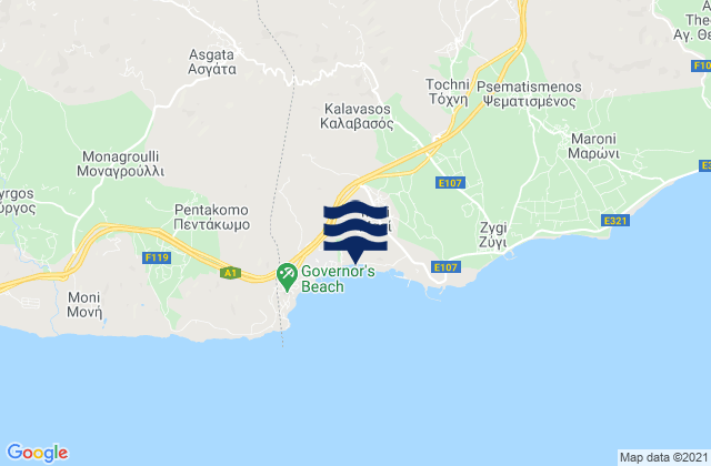 Mapa da tábua de marés em Marí, Cyprus