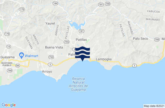 Mapa da tábua de marés em Marín Barrio, Puerto Rico
