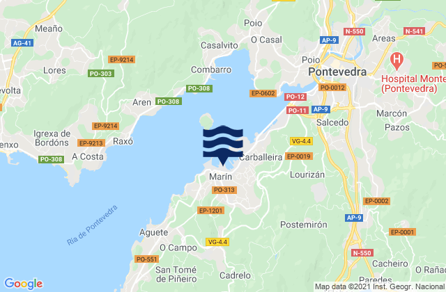 Mapa da tábua de marés em Marín, Spain