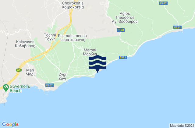 Mapa da tábua de marés em Maróni, Cyprus