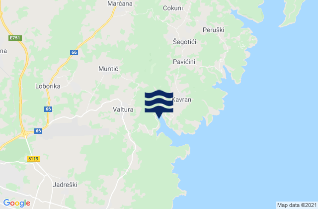 Mapa da tábua de marés em Marčana, Croatia