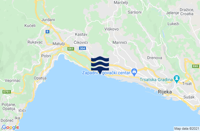 Mapa da tábua de marés em Marčelji, Croatia