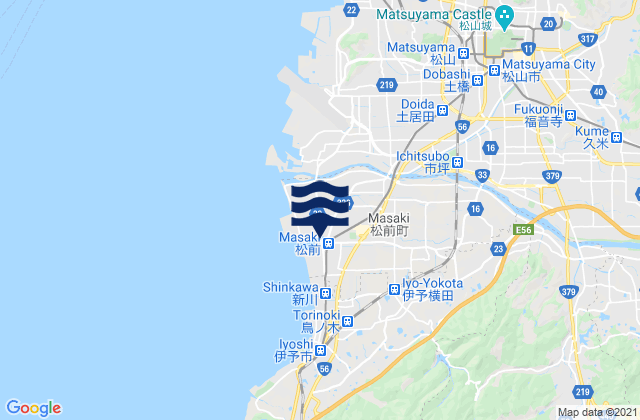 Mapa da tábua de marés em Masaki-chō, Japan