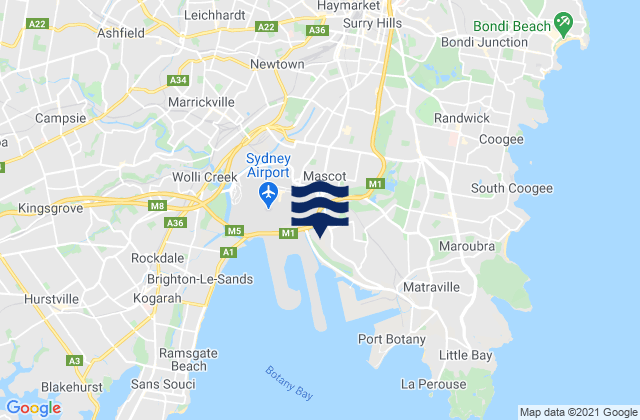 Mapa da tábua de marés em Mascot, Australia