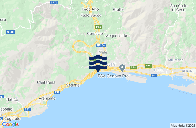 Mapa da tábua de marés em Masone, Italy