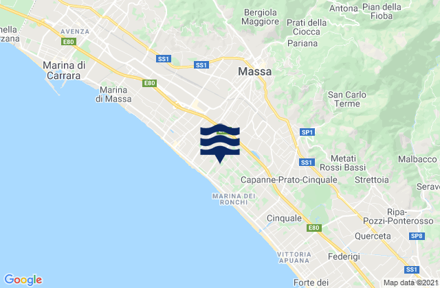 Mapa da tábua de marés em Massa, Italy