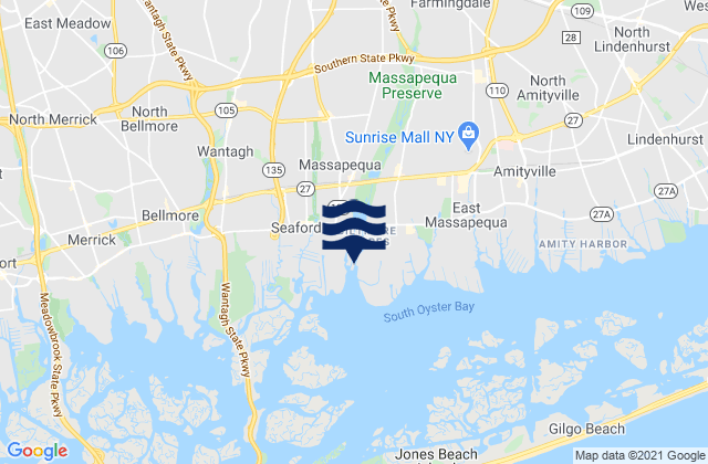 Mapa da tábua de marés em Massapequa, United States