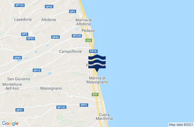 Mapa da tábua de marés em Massignano, Italy