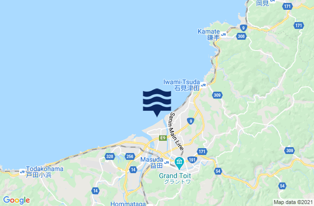 Mapa da tábua de marés em Masuda, Japan