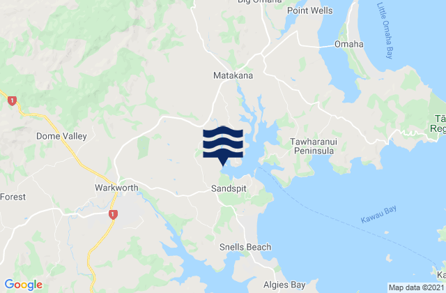 Mapa da tábua de marés em Matakana Beach Auckland, New Zealand