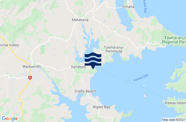 Mapa da tábua de marés em Matakana River - Sandspit, New Zealand
