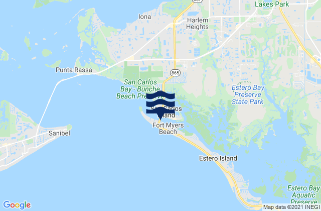 Mapa da tábua de marés em Matanzas Pass (Fixed Bridge) Estero Island, United States