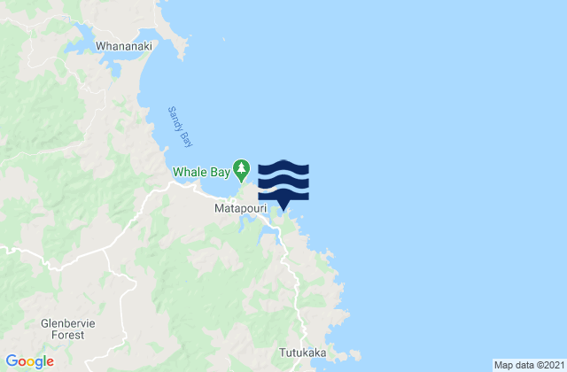 Mapa da tábua de marés em Matapouri Bay, New Zealand