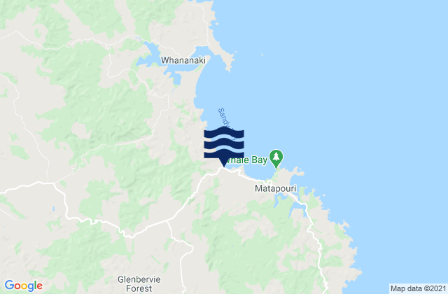 Mapa da tábua de marés em Matapouri Beach, New Zealand