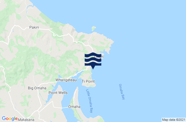 Mapa da tábua de marés em Mathesons Bay, New Zealand