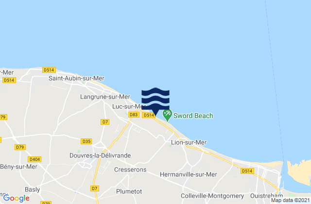 Mapa da tábua de marés em Mathieu, France
