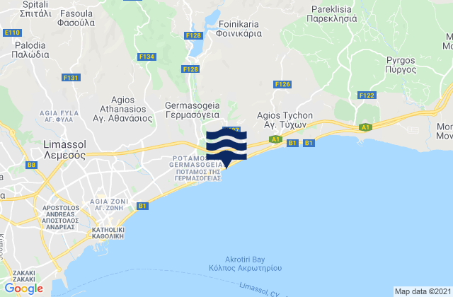 Mapa da tábua de marés em Mathikolóni, Cyprus
