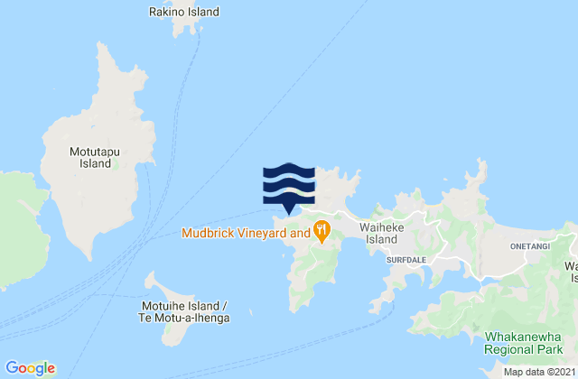 Mapa da tábua de marés em Matiatia Bay, New Zealand