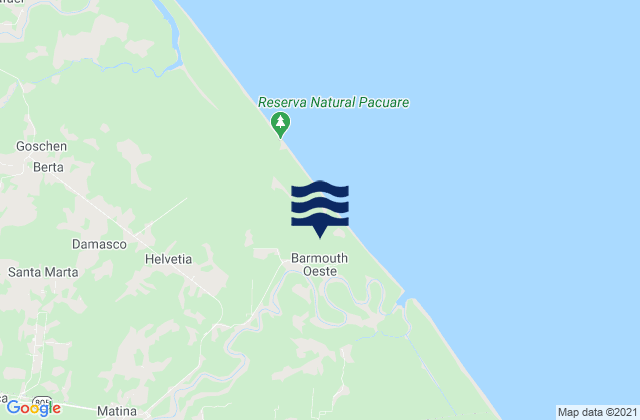 Mapa da tábua de marés em Matina, Costa Rica