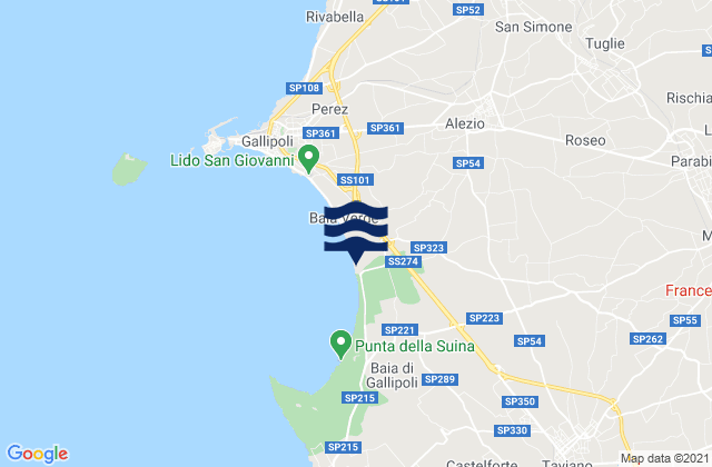 Mapa da tábua de marés em Matino, Italy