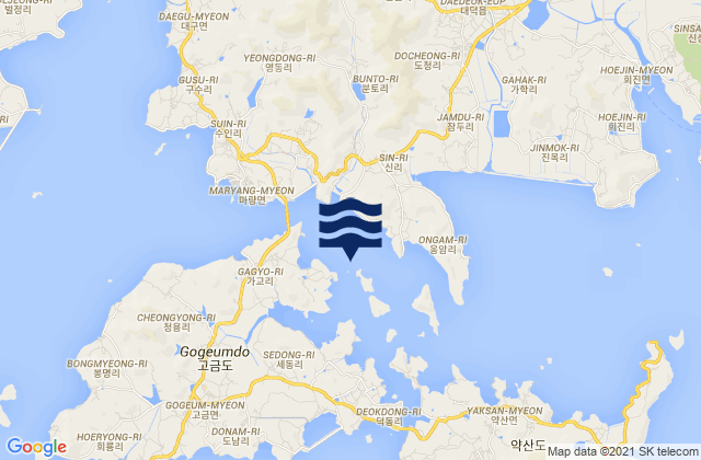 Mapa da tábua de marés em Mato-sudo, South Korea