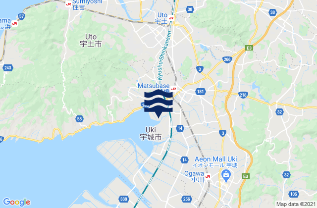 Mapa da tábua de marés em Matsubase, Japan