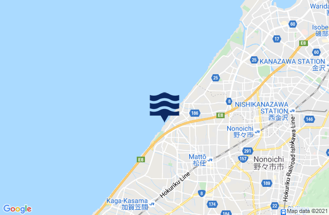 Mapa da tábua de marés em Matsutō, Japan
