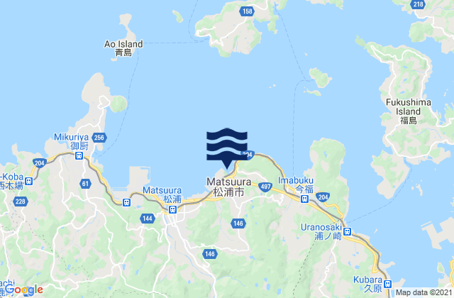 Mapa da tábua de marés em Matsuura Shi, Japan