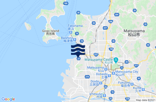 Mapa da tábua de marés em Matsuyama-shi, Japan