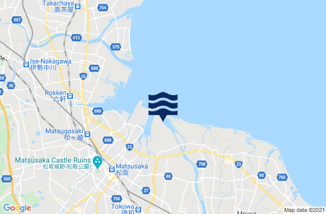 Mapa da tábua de marés em Matusaka, Japan