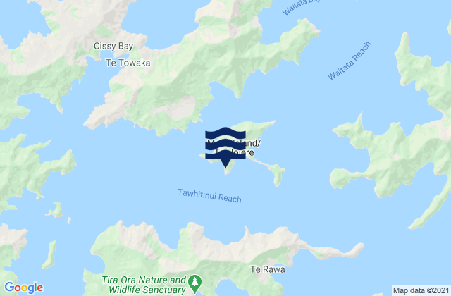 Mapa da tábua de marés em Maud Island, New Zealand