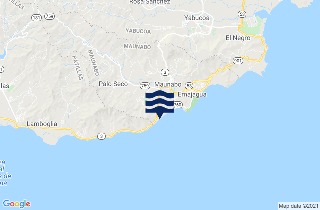 Mapa da tábua de marés em Maunabo Municipio, Puerto Rico