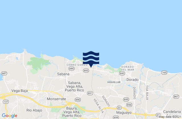 Mapa da tábua de marés em Mavilla Barrio, Puerto Rico
