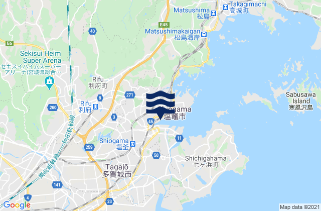 Mapa da tábua de marés em Mawari, Japan