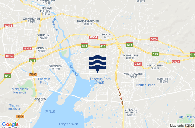 Mapa da tábua de marés em Maxiang, China